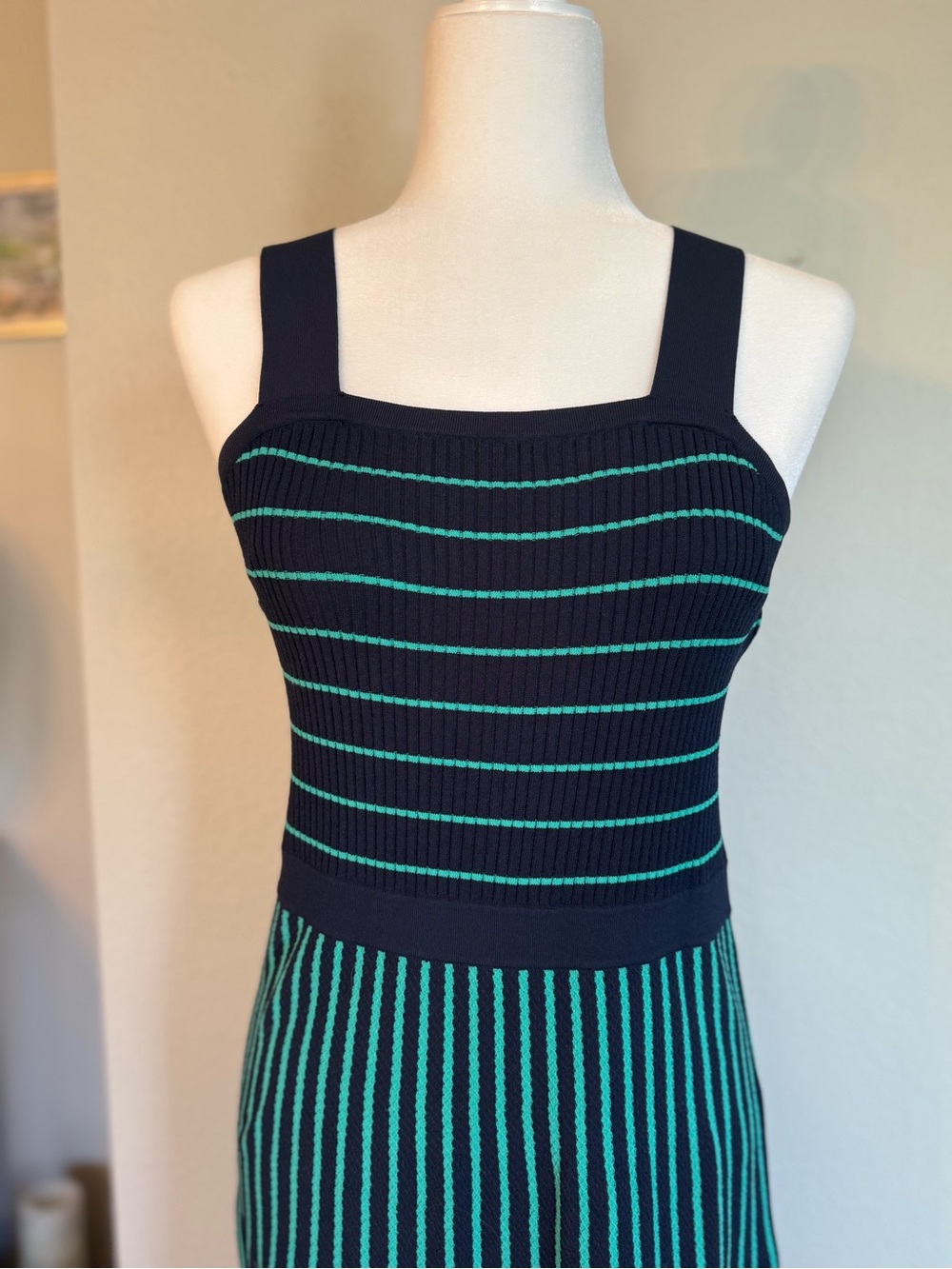 Banana Republic Navy and Teal Striped Knit Midi Dress - Picture 3 of 6